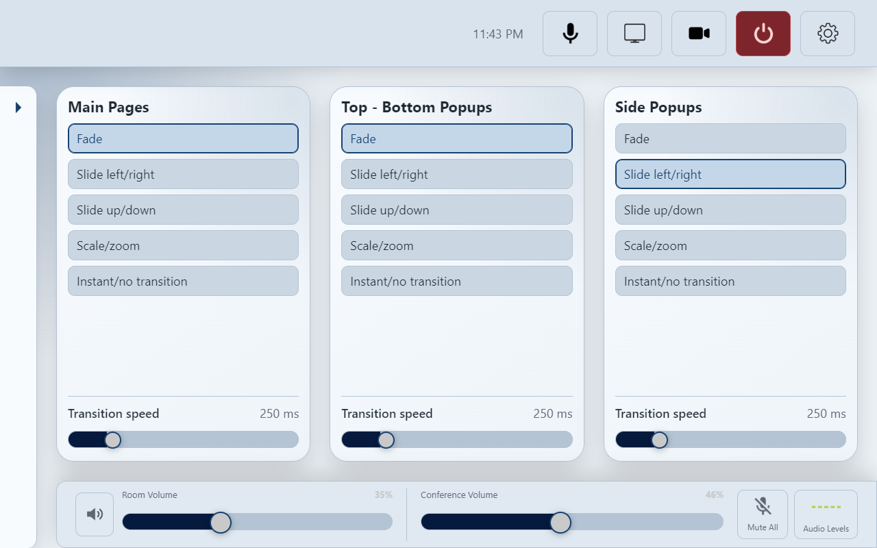 Page Behavior has separate choices for Main Pages, Top–Bottom Popups and Side Popups.